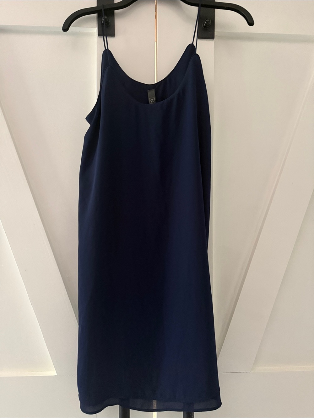 Alya Navy Slip Midi Dress with Spaghetti Straps